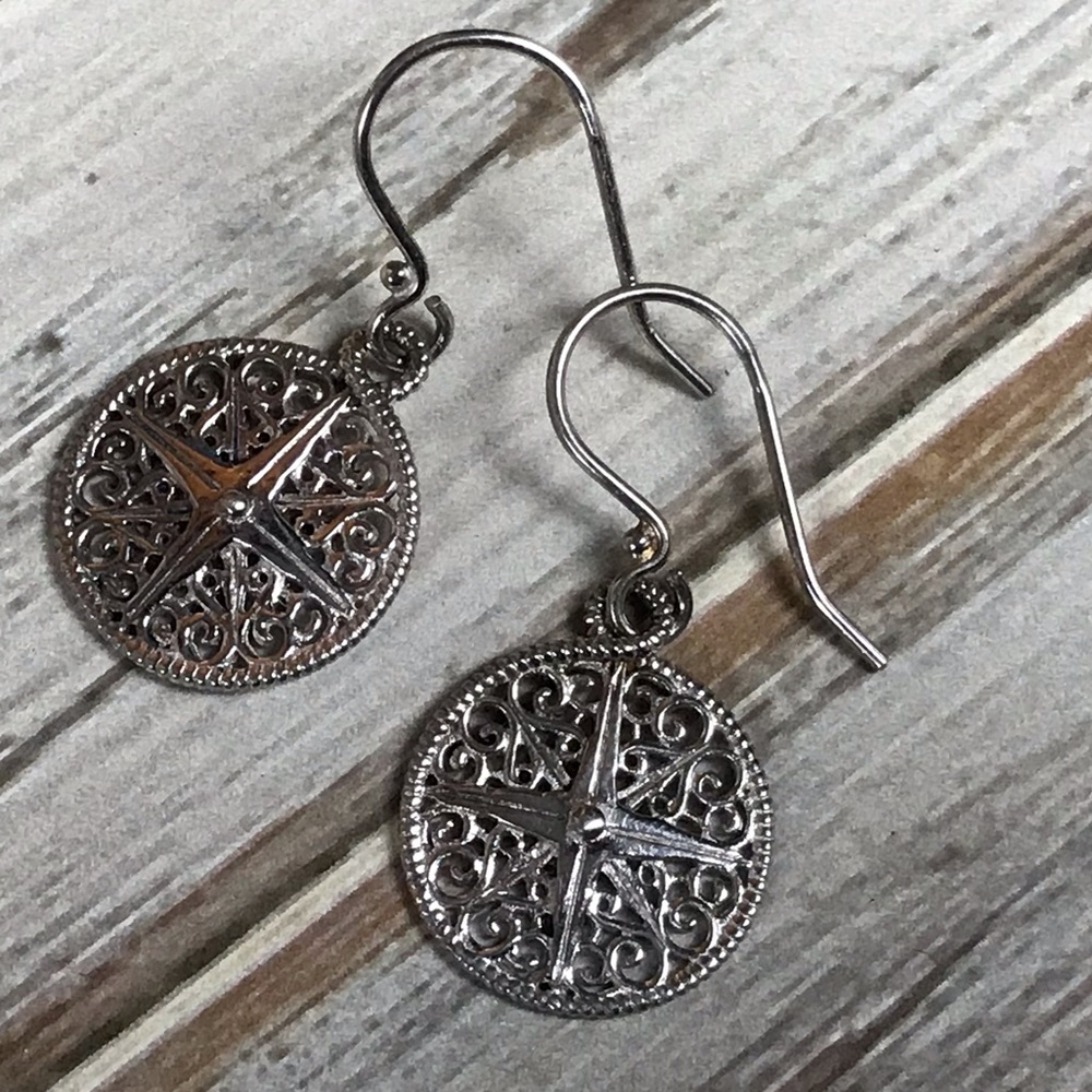 Sterling silver scroll compass pierced earrings